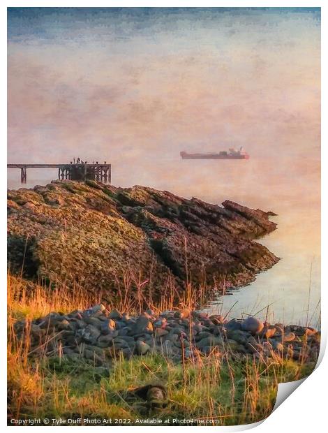Ship In The Mist At Portencross Print by Tylie Duff Photo Art