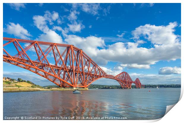 Sailing Boat At Anchor Beneath The Forth Bridge Print by Tylie Duff Photo Art