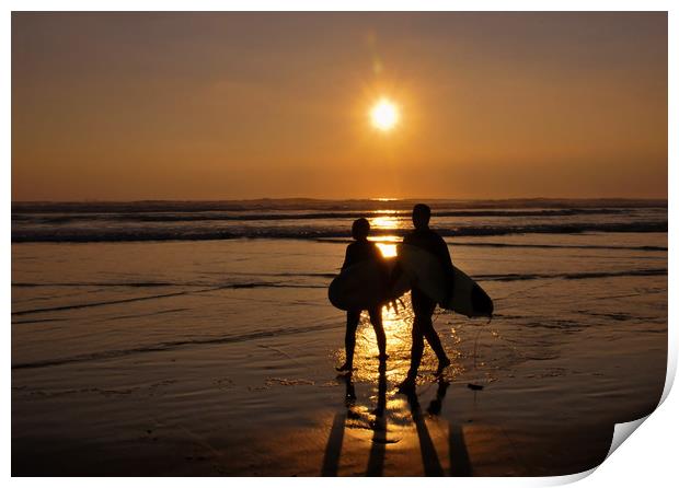 Sunset Surf, Perranporth, Cornwall Print by Brian Pierce