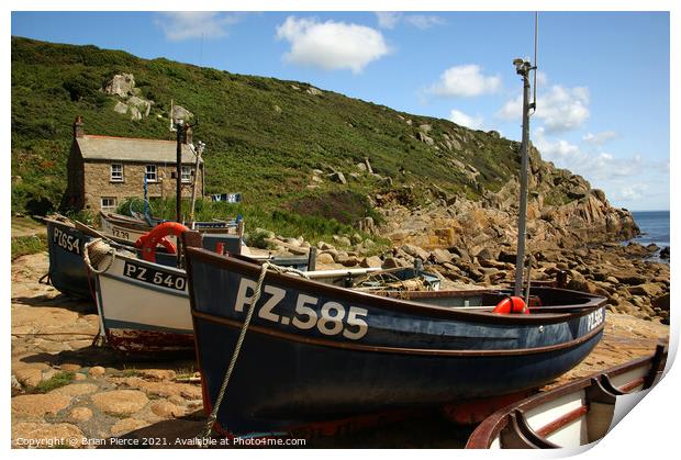 Boats at Penberth Cove Print by Brian Pierce