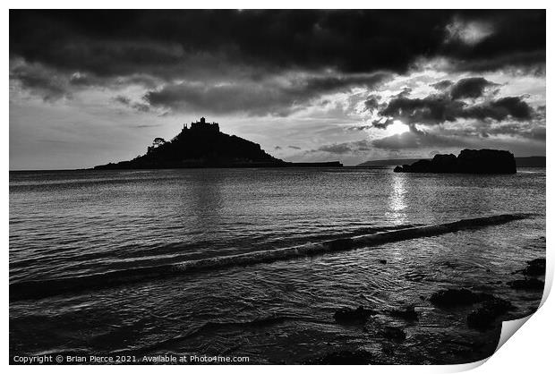 St Michael's Mount, Cornwall - Monochrome  Print by Brian Pierce