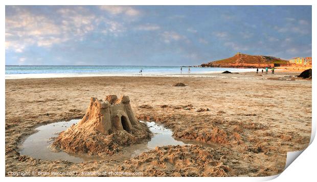 Sandcastle on Porthmeor Beach, St Ives, Cornwall Print by Brian Pierce