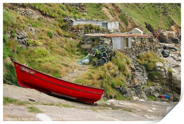 Red Boat at Priest's Cove, Cornwall  Print by Brian Pierce