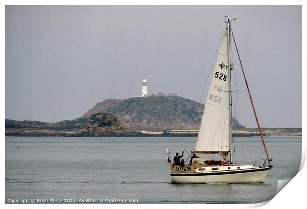 Sailing past St Martin's, Isles of Scilly Print by Brian Pierce