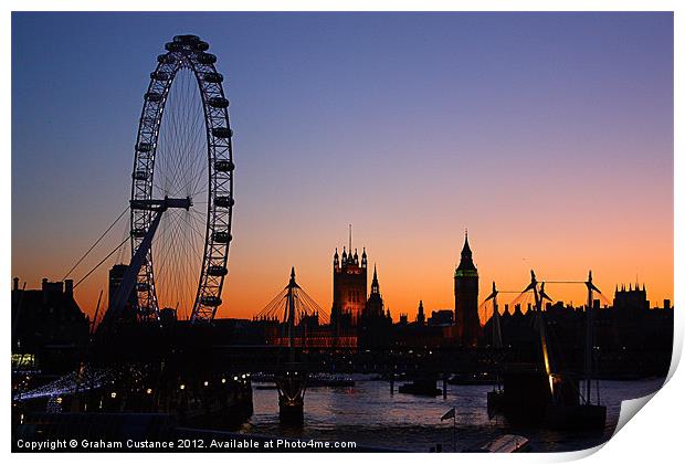 London Skyline at Sunset Print by Graham Custance