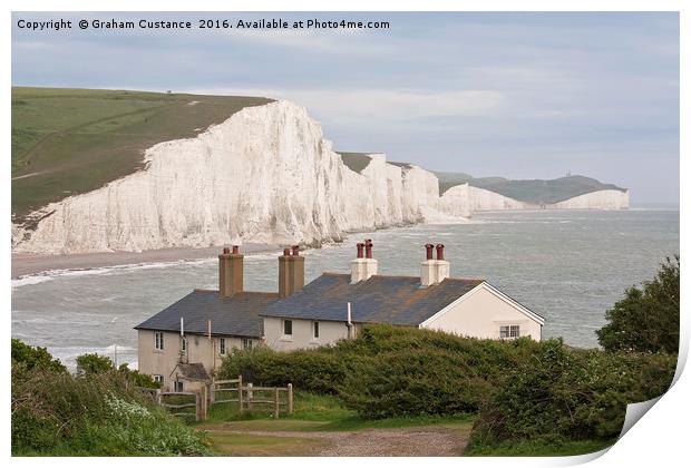 Seven Sisters & Fishermans Cottages Print by Graham Custance