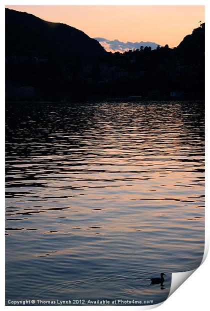 Sunset on Lake como Print by Thomas Lynch