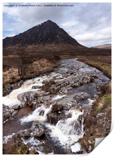 Buachaille Etive Mor and waterfall Print by Graham Moore