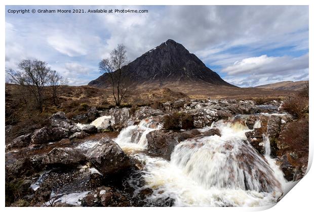 Buachaille Etive Mor and waterfall Print by Graham Moore
