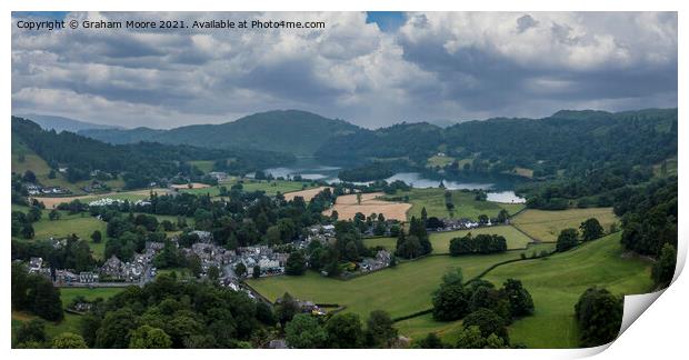 Grasmere village and lake panorama Print by Graham Moore
