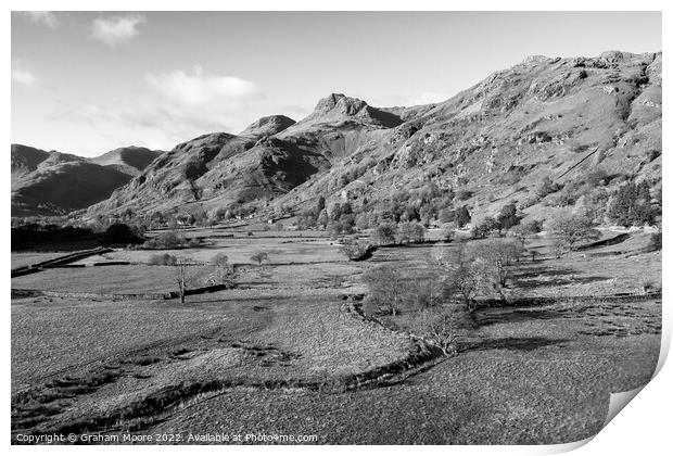 Langdale Pikes hor mono Print by Graham Moore