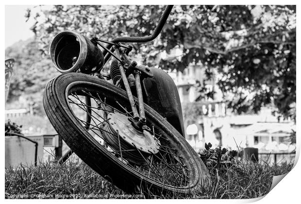 Abandoned motorcycle monochrome Print by Graham Moore