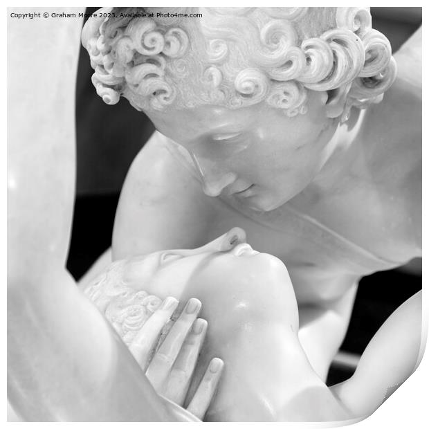 Statue of Cupid kissing Psyche monochrome Print by Graham Moore