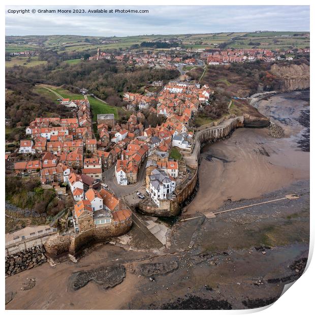 Robin Hoods Bay high view Print by Graham Moore