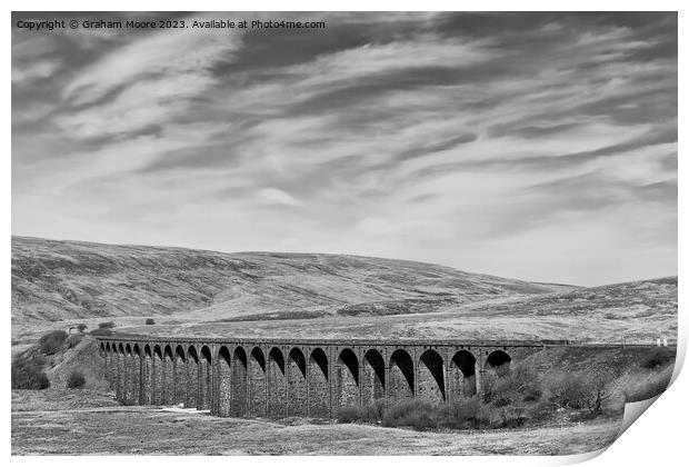 Ribblehead Viaduct from the west monochrome Print by Graham Moore
