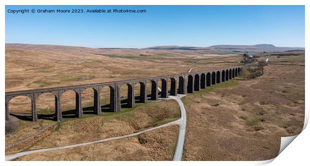Ribblehead Viaduct elevated panorama Print by Graham Moore