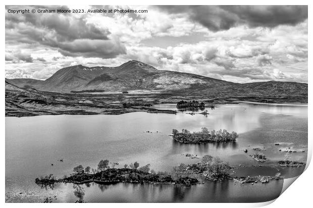Lochan na h-Achlaise monochrome Print by Graham Moore