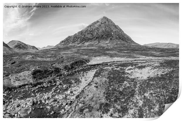 Buachaille Etive Mor and River Coupall monochrome Print by Graham Moore