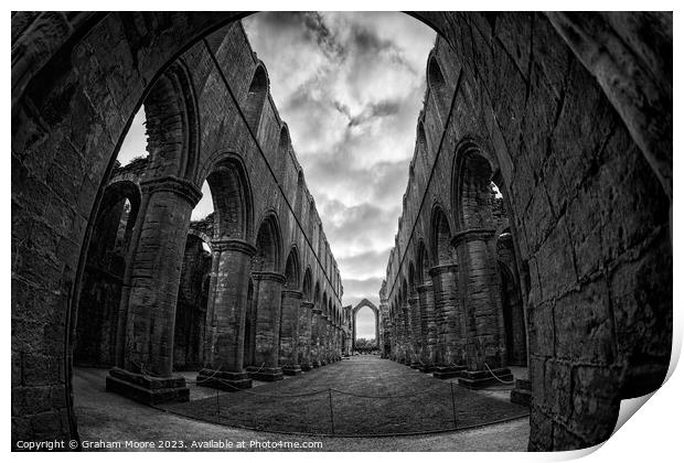 Fountains Abbey nave fisheye shot Print by Graham Moore