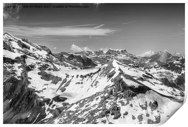 Mont Blanc from the Schilthorn monochrome Print by Graham Moore
