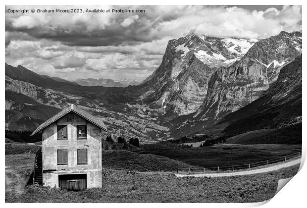 Grindelwald from Kleine Scheidegg monochrome Print by Graham Moore