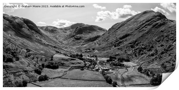 Seathwaite Fell and Base Brown monochrome Print by Graham Moore