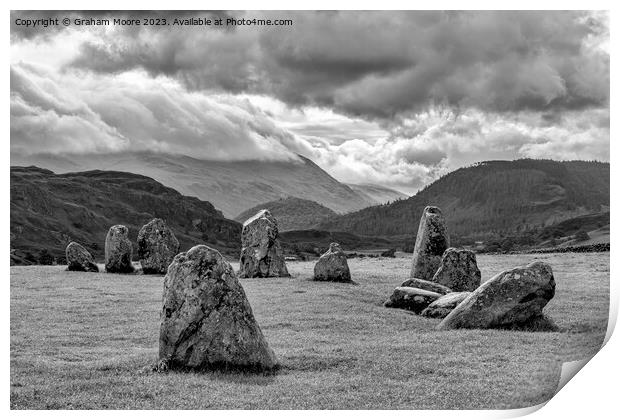 Castlerigg looking south monochrome Print by Graham Moore
