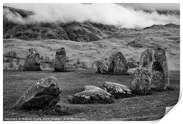 Castlerigg and Low Rigg monochrome Print by Graham Moore