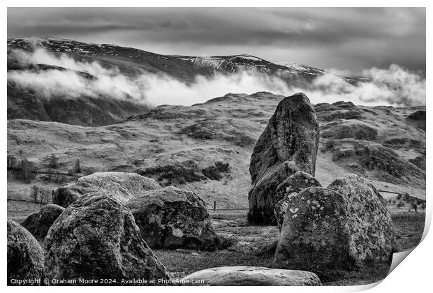 Castlerigg Low Rigg and Clough Head monochrome Print by Graham Moore