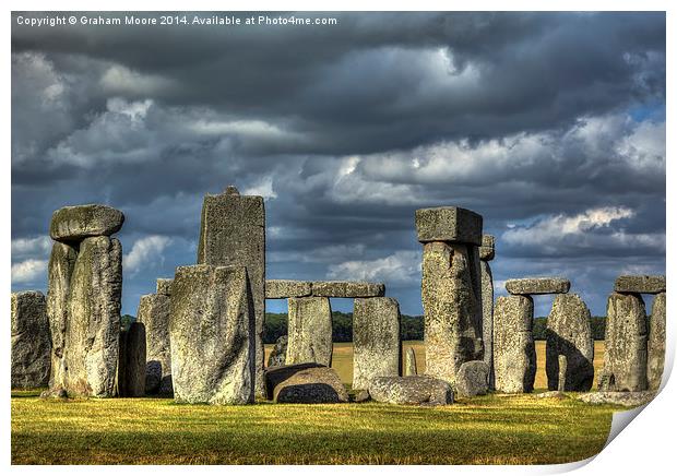 Stonehenge in gathering storm Print by Graham Moore