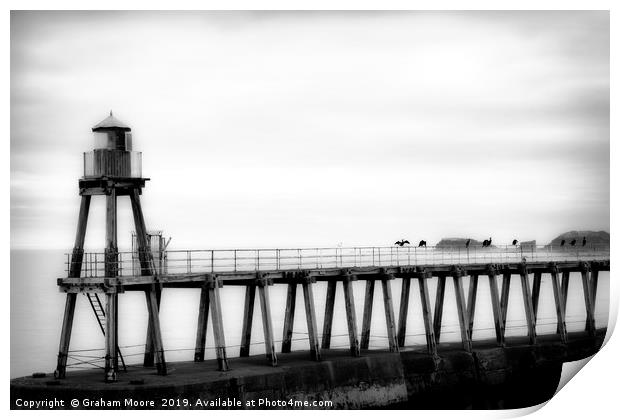 Whitby harbour pier monochrome Print by Graham Moore
