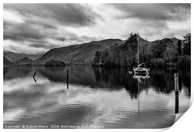 Derwentwater and Castle Crag monochrome Print by Graham Moore