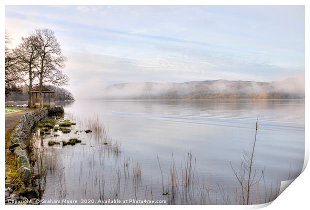 Lake Windermere misty morning Print by Graham Moore