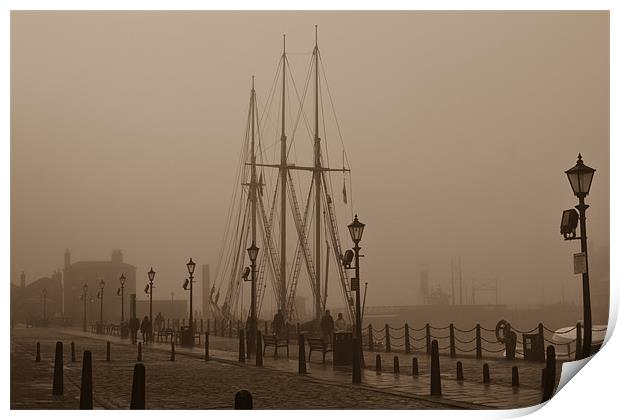 Foggy Canning Dock in Liverpool Print by Paul Farrell Photography