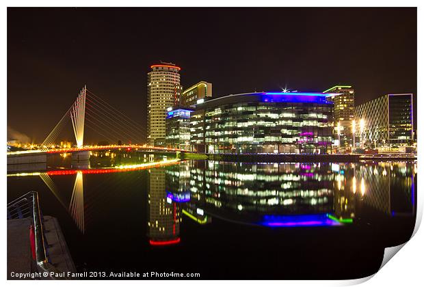 Salford Quays at night Print by Paul Farrell Photography