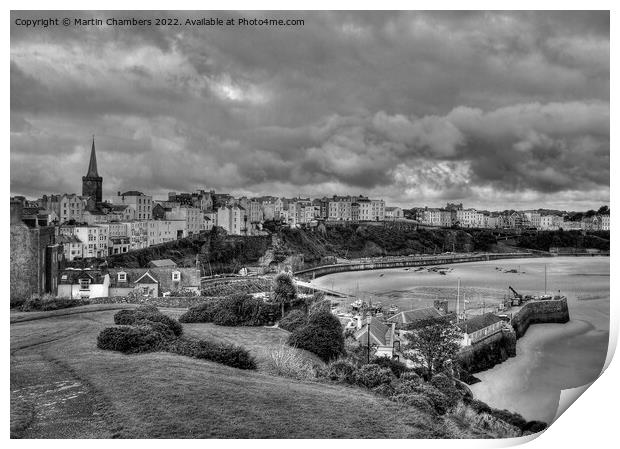 Grey Skies over Tenby Black and White Print by Martin Chambers