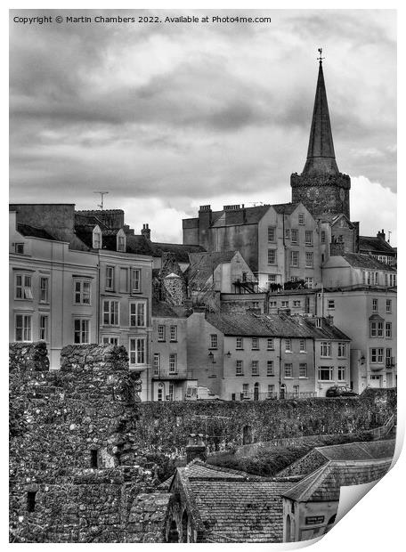 Tenby Town from Castle Hill Black and White Print by Martin Chambers