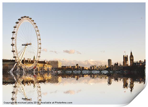 Thames-side Reflections Print by michael perry
