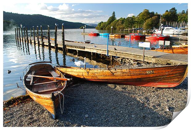 Rowing Boats on shore of Lake Windermere Print by Scott  Paul