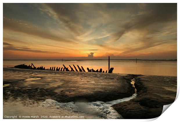Wreck, Water and Sunset. Print by Howie Marsh