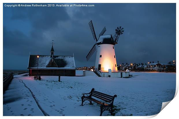Snowy Lytham Windmill Print by Andrew Rotherham