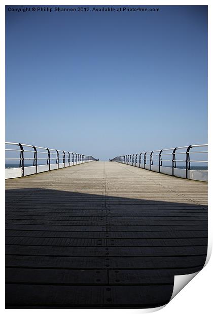 Looking down the pier Print by Phillip Shannon