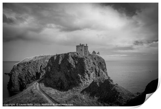 Moody Dunnottar Castle, Stonehaven, Scotland in black and white Print by Louise Bellin