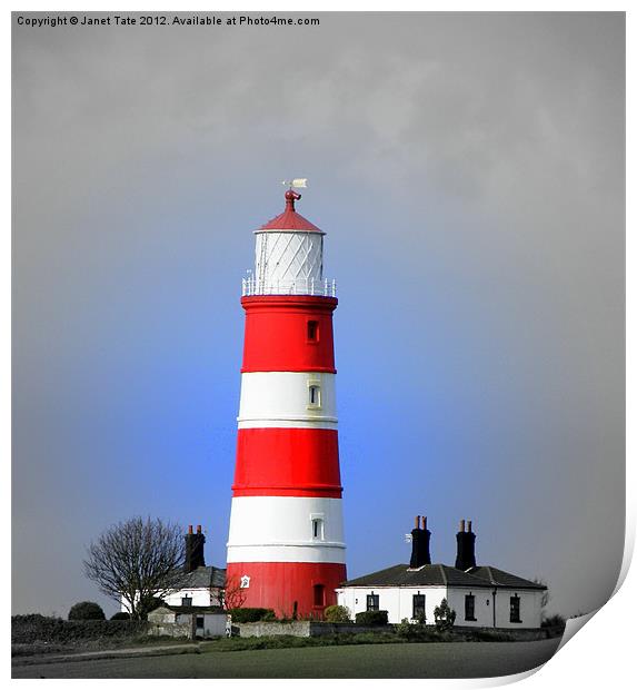 Happisburgh Lighthouse (Focal B&W) Print by Janet Tate