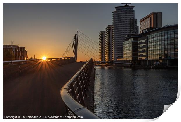 Salford Quays media city sunset Print by Paul Madden
