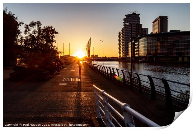 Setting sun at Salford Quays Print by Paul Madden