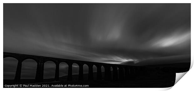 Ribblehead viaduct black and white Print by Paul Madden