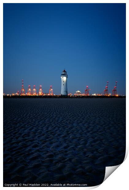 New Brighton Lighthouse at night Print by Paul Madden
