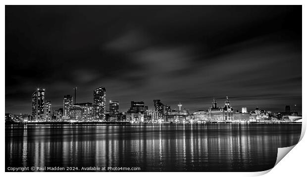Liverpool skyline black and white Print by Paul Madden