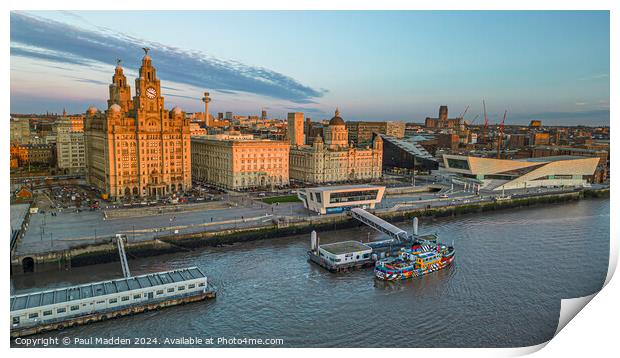 Three Graces and The Mersey Ferry Print by Paul Madden